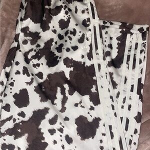 Adidas cow print wide leg satin pants